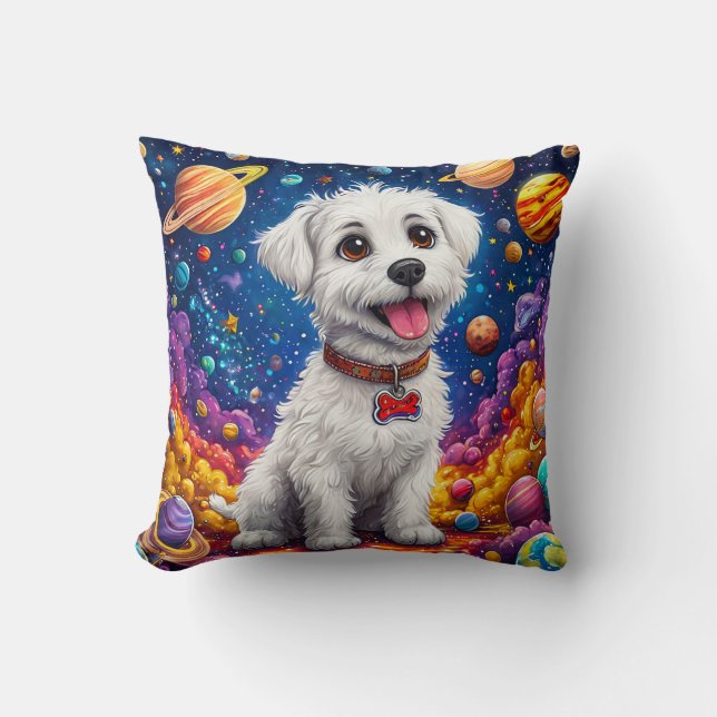 Funny Astronaut Puppy Gift for Pet Lovers Throw Pillow (Front)