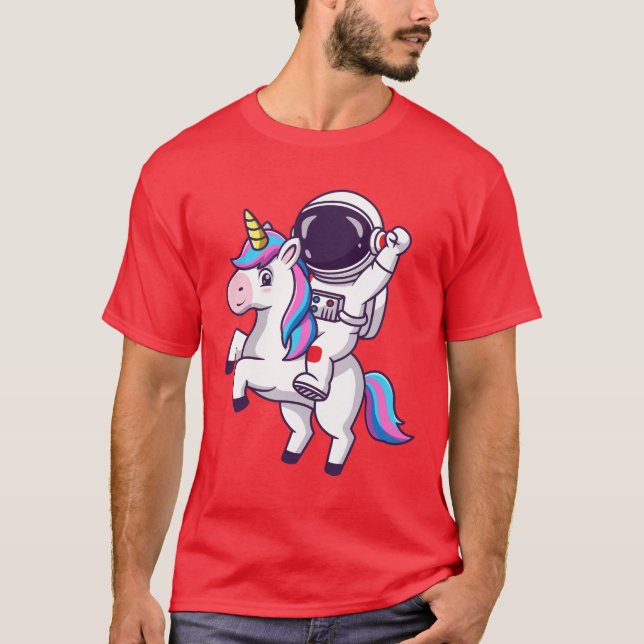 Funny Astronaut Riding Unicorn Graphic Tee Space (Front)