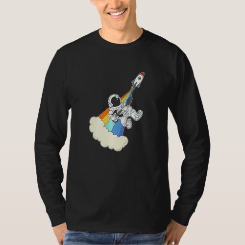 Funny Astronaut Rocker Rainbow Rocket Space Shuttl T_Shirt