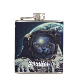 Funny Astronaut Shorthair Cat in Space Flask