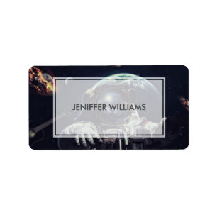 Funny Astronaut Shorthair Cat in Space             Label