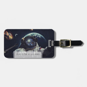 Funny Astronaut Shorthair Cat in Space Luggage Tag