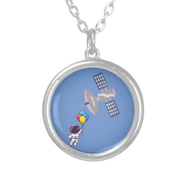 funny astronaut silver plated necklace (Front)