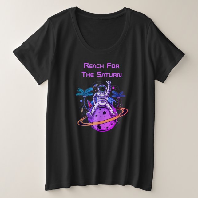 Funny Astronaut Sitting On Saturn Plus Size T-Shirt (Design Front)
