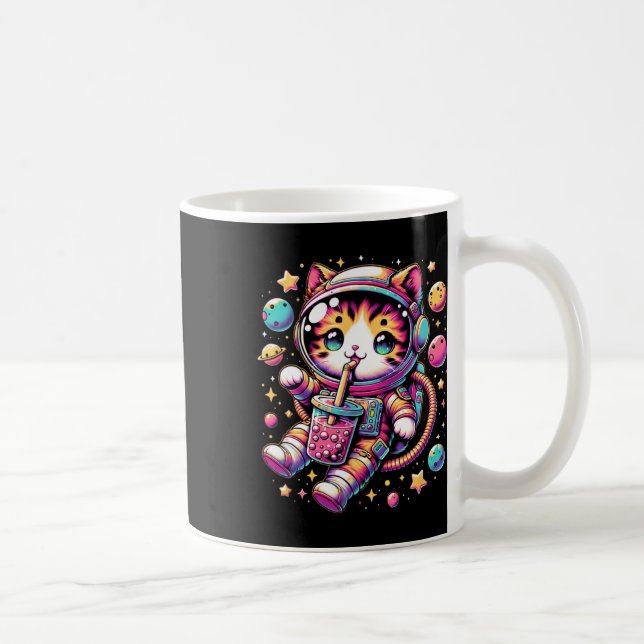 Funny Astronaut Space Kawaii Boba Tea Cat  Coffee Mug (Right)