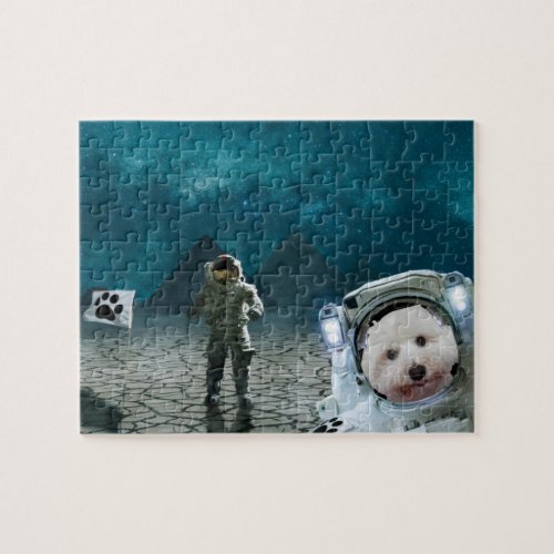 Funny Astronaut Space Maltese Dog Jigsaw Puzzle