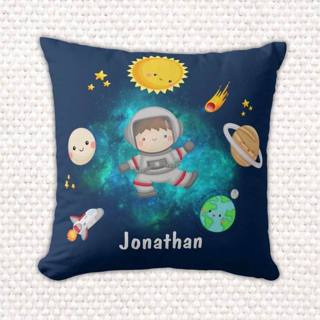 Funny Astronaut Spaceship Boy Gift Throw Pillow (Creator Uploaded)