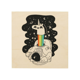 Funny Astronaut , Unicorn Astronaut, Outer Space Wood Wall Art