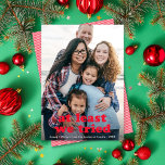 Funny At Least We Tried Christmas One Photo Red Holiday Card<br><div class="desc">This funny holiday photo card features a full-frame (aka full-bleed) vertical photo with the greeting "at least we tried" in red. This design accommodates one vertical photo. The greeting color is customizable - just click on "Click to customize further" in the personalization dropdown menu! You can customize this design even...</div>