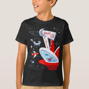 Funny Atomic Cat Cafe Retro Futuristic Spaceport M T-Shirt