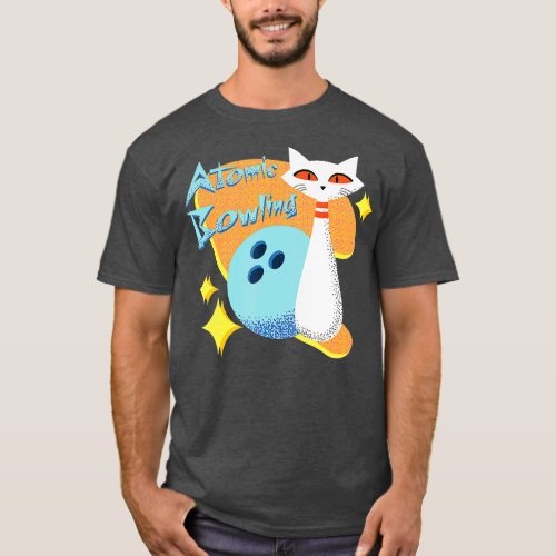 Funny Atomic Cat in MidCentury Modern Bowling  T_Shirt