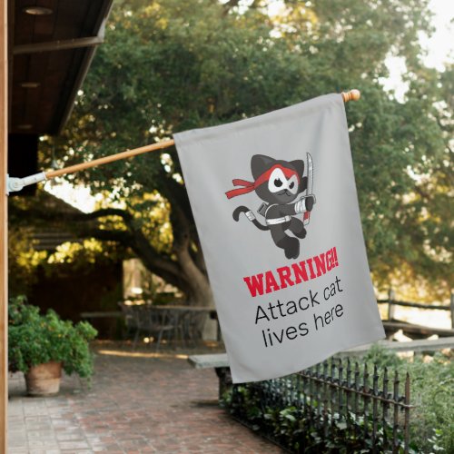 Funny Attack Cat Warning House Flag