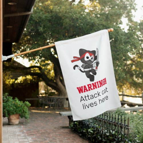 Funny Attack Cat Warning House Flag