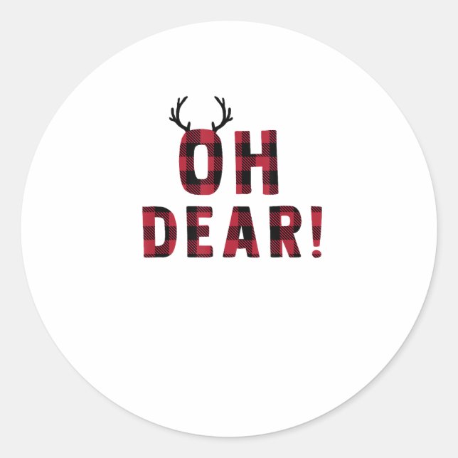 Funny Attitude Oh Dear Plaid Deer Creative Design Classic Round Sticker (Front)