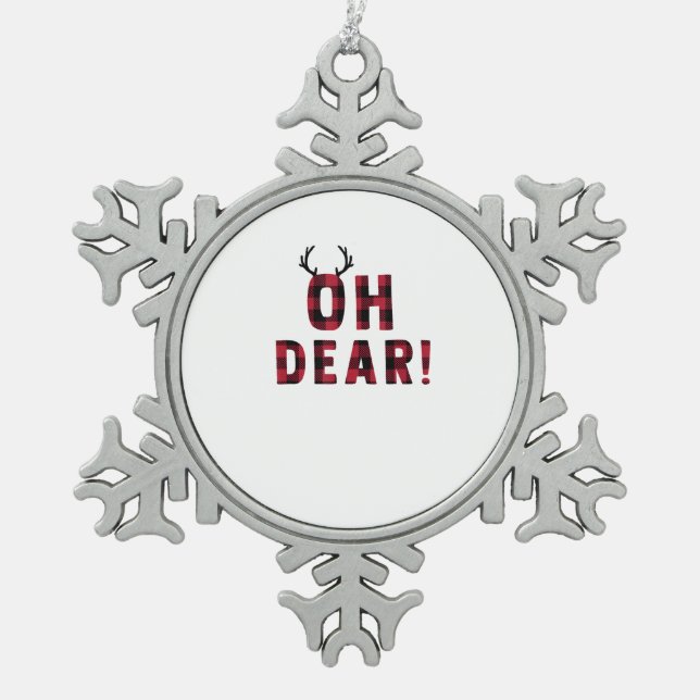 Funny Attitude Oh Dear Plaid Deer Creative Design Snowflake Pewter Christmas Ornament (Front)