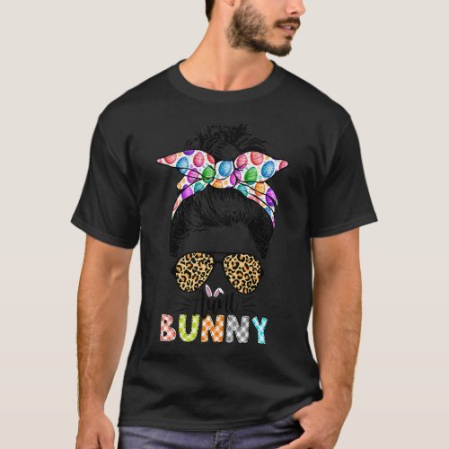 Funny Aunt Bunny Leopard Messy Bun Happy Easter Da T_Shirt