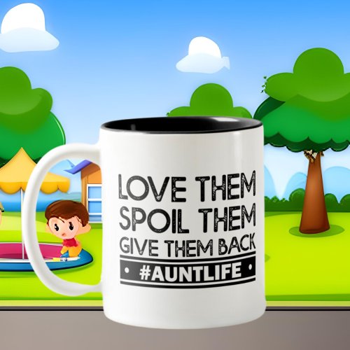 Funny Aunt life word art add monogram Two_Tone Coffee Mug