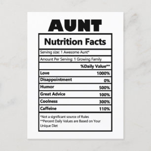 Funny Aunt Nutrition Facts Postcard