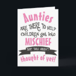 Funny Auntie Mischief Birthday Card<br><div class="desc">A funny card for an Auntie (or your own personalized name for her). If your kids Auntie is always getting the children into mischief then this is the perfect design for her. Send it from the nieces and nephews and make him smile!</div>