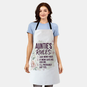 Funny Auntie Rules Floral Watercolor Family Quote Apron