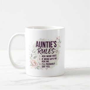 Funny Auntie Rules Floral Watercolor Family Quote Coffee Mug