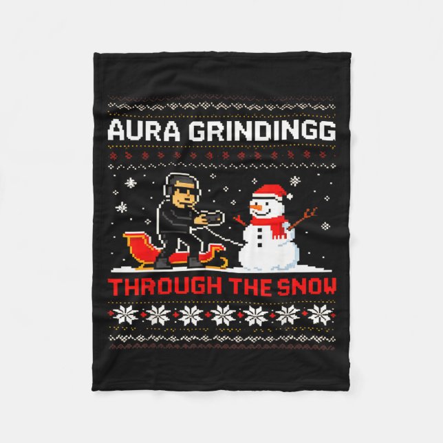 Funny Aura Grinding Christmas Meme Winter Gamer  Fleece Blanket (Front)
