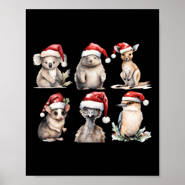 Funny Aussie Animals Christmas Santa Australian An Poster (Front)