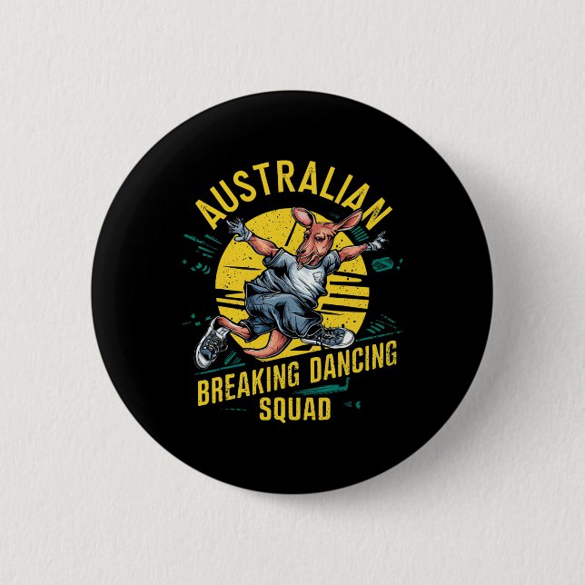 Funny Australian Break Dancing Squad Kangaroo  Button (Front)
