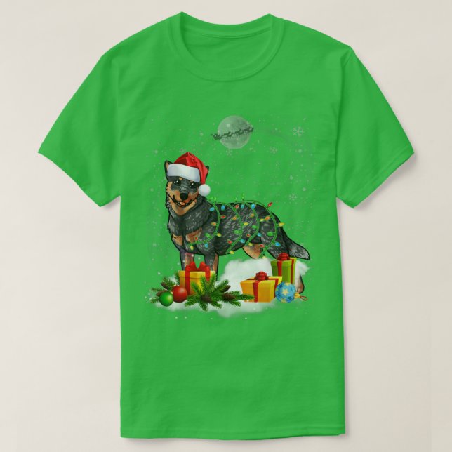 Funny Australian Cattle Dog Dog Christmas Lights S T-Shirt (Design Front)