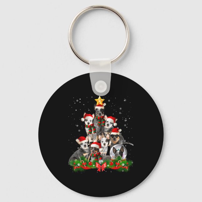 Funny Australian Cattle Dog Dog Christmas Tree - B Keychain (Front)