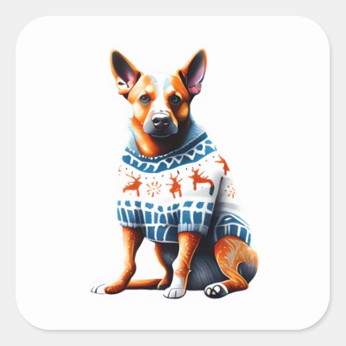 Funny Australian Cattle Dog in Christmas Sweater Square Sticker