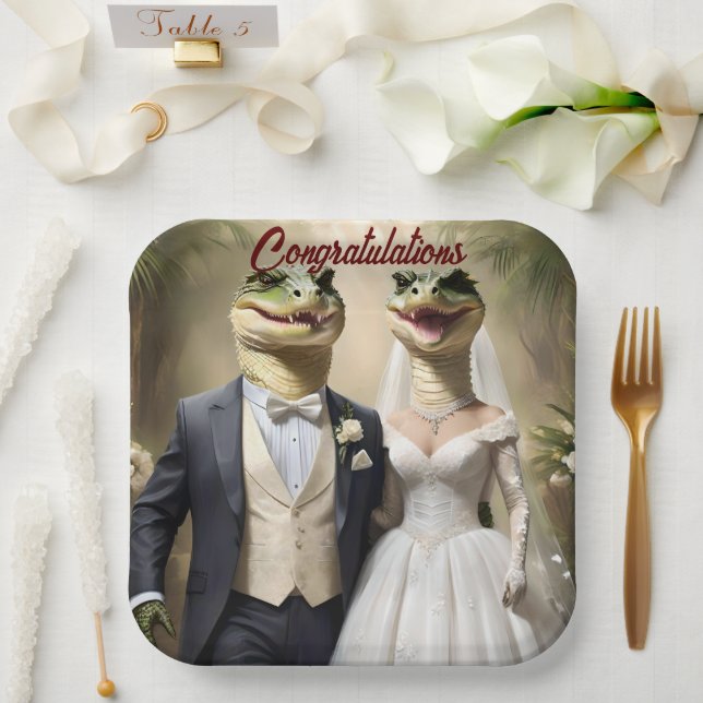 Funny Australian Crocodile Wedding, Paper Plates (Wedding)