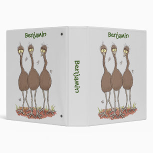 Funny Australian emu trio cartoon illustration 3 Ring Binder