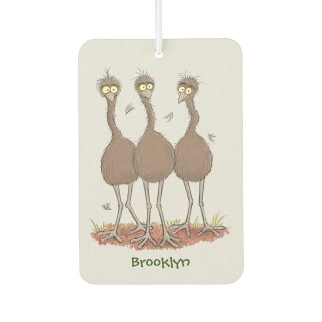 Funny Australian emu trio cartoon illustration  Air Freshener (Front)