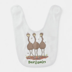 Funny Australian emu trio cartoon illustration Baby Bib