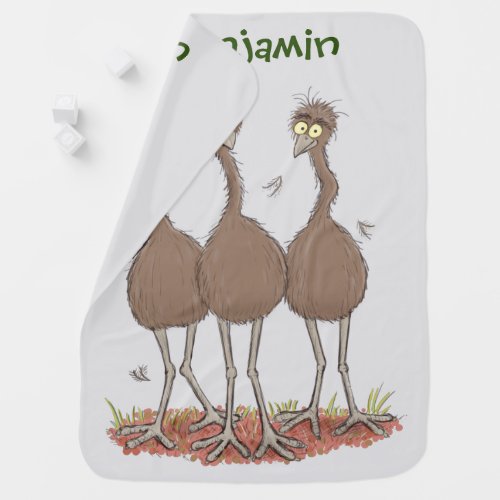 Funny Australian emu trio cartoon illustration Baby Blanket