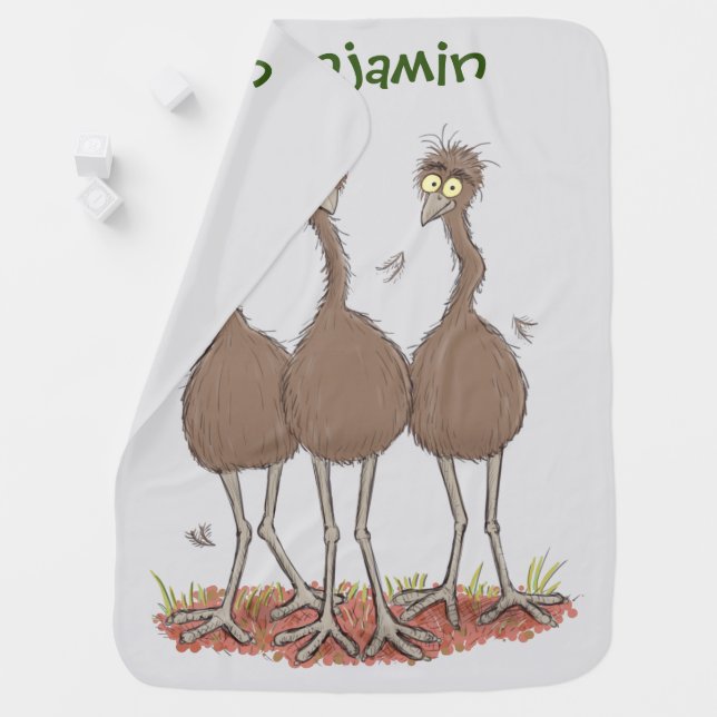 Funny Australian emu trio cartoon illustration Baby Blanket (In Situ)