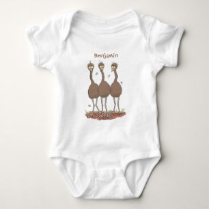 Funny Australian emu trio cartoon illustration Baby Bodysuit
