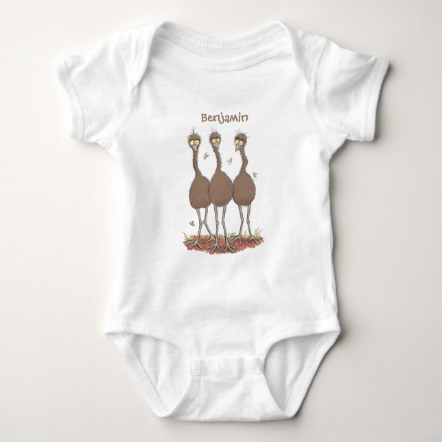 Funny Australian emu trio cartoon illustration Baby Bodysuit (Front)