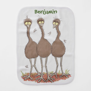 Funny Australian emu trio cartoon illustration Baby Burp Cloth