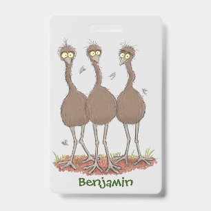 Funny Australian emu trio cartoon illustration Badge