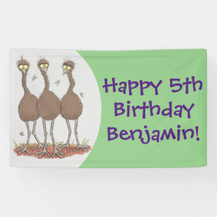 Funny Australian emu trio cartoon illustration Banner