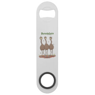 Funny Australian emu trio cartoon illustration Bar Key
