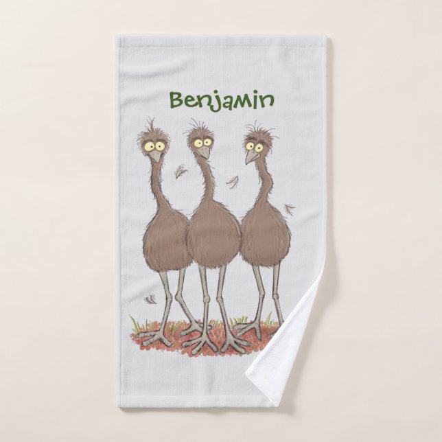 Funny Australian emu trio cartoon illustration Bath Towel Set (Hand Towel)