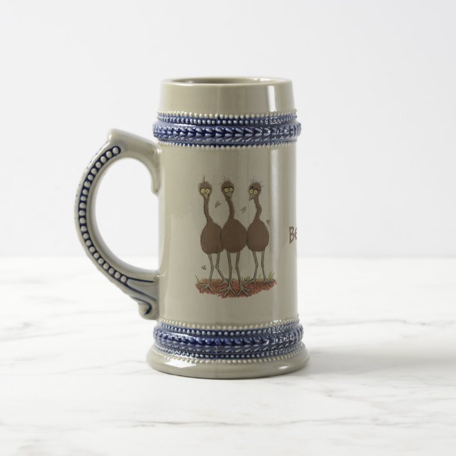 Funny Australian emu trio cartoon illustration Beer Stein (Left)