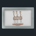 Funny Australian emu trio cartoon illustration Belt Buckle<br><div class="desc">Funny greetings from the Australian outback featuring 3 happy emus drawn in cute cartoon style. Say G'day mate!</div>