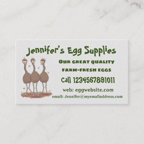 Funny Australian emu trio cartoon illustration Business Card