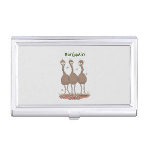 Funny Australian emu trio cartoon illustration Business Card Case