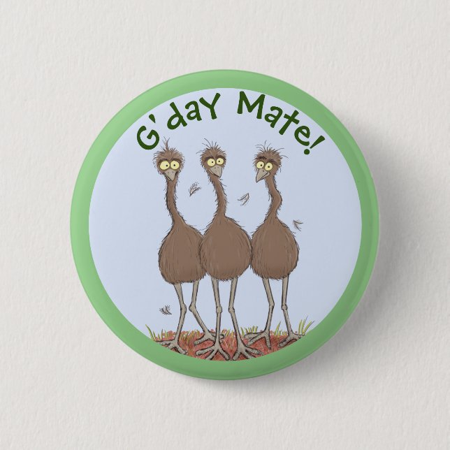 Funny Australian emu trio cartoon illustration Button (Front)