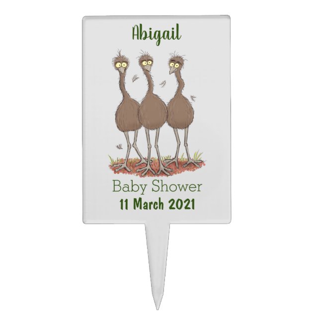 Funny Australian emu trio cartoon illustration Cake Topper (Front)